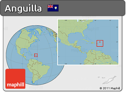 Savanna Style Location Map of Anguilla, within the entire continent