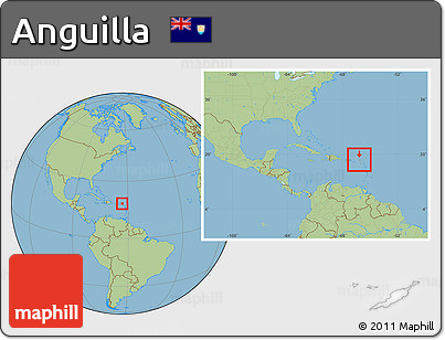 Savanna Style Location Map of Anguilla, within the entire continent
