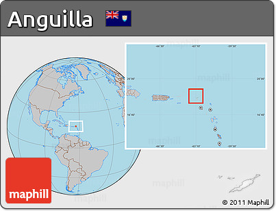 Savanna Style Location Map of Anguilla, gray outside, hill shading inside