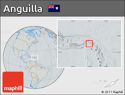 Savanna Style Location Map of Anguilla, lighten, semi-desaturated, hill shading