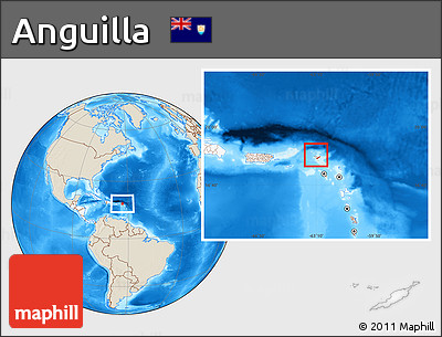 Shaded Relief Location Map of Anguilla, highlighted continent