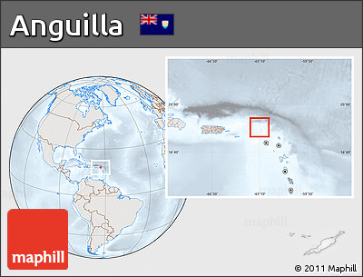 Shaded Relief Location Map of Anguilla, lighten, semi-desaturated