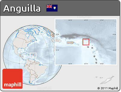 Shaded Relief Location Map of Anguilla, lighten, semi-desaturated