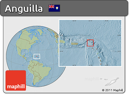 Shaded Relief Location Map of Anguilla, savanna style outside, hill shading