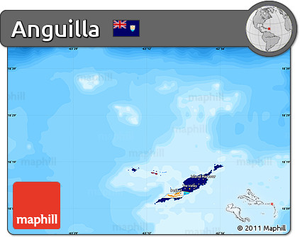 Flag Map of Anguilla, single color outside, bathymetry sea, flag rotated