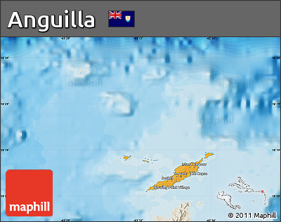 Political Map of Anguilla, shaded relief outside, bathymetry sea
