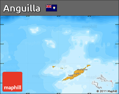 Political Map of Anguilla, single color outside, bathymetry sea