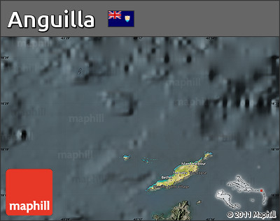 Satellite Map of Anguilla, darken, semi-desaturated