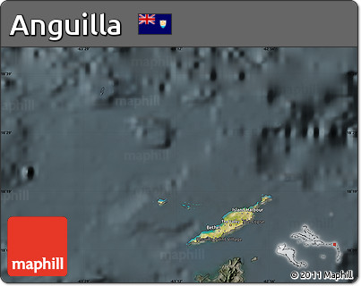 Satellite Map of Anguilla, darken, semi-desaturated