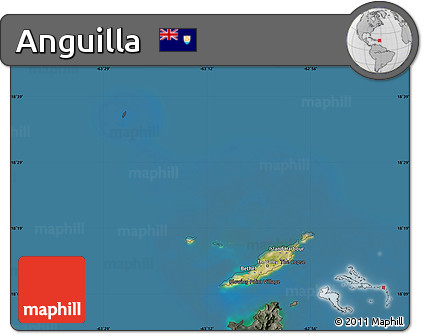Satellite Map of Anguilla, darken, semi-desaturated, land only