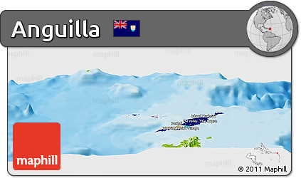 Flag Panoramic Map of Anguilla, physical outside, bathymetry sea, flag rotated