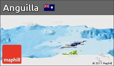 Flag Panoramic Map of Anguilla, physical outside, bathymetry sea, flag rotated