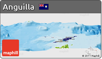 Flag Panoramic Map of Anguilla, physical outside, bathymetry sea, flag rotated
