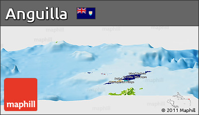 Flag Panoramic Map of Anguilla, physical outside, flag rotated