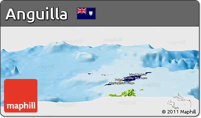 Flag Panoramic Map of Anguilla, physical outside, flag rotated