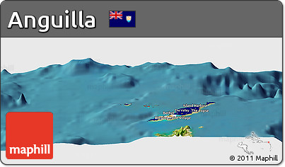 Flag Panoramic Map of Anguilla, satellite outside, flag rotated
