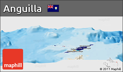 Flag Panoramic Map of Anguilla, shaded relief outside, bathymetry sea, flag rotated