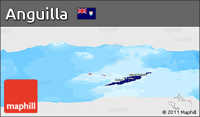 Flag Panoramic Map of Anguilla, single color outside, bathymetry sea, flag aligned to the middle