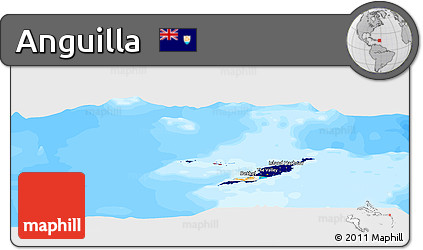 Flag Panoramic Map of Anguilla, single color outside, bathymetry sea, flag rotated