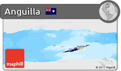 Flag Panoramic Map of Anguilla, single color outside, bathymetry sea