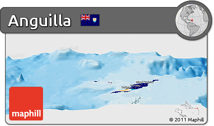 Flag Panoramic Map of Anguilla, single color outside, bathymetry sea, shaded relief sea, flag rotated
