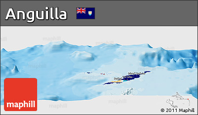 Flag Panoramic Map of Anguilla, single color outside, bathymetry sea, shaded relief sea, flag rotated