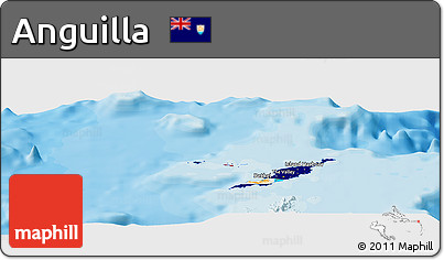 Flag Panoramic Map of Anguilla, single color outside, bathymetry sea, shaded relief sea, flag rotated