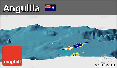 Flag Panoramic Map of Anguilla, single color outside, satellite sea, flag rotated