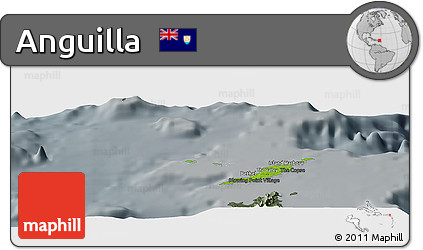 Physical Panoramic Map of Anguilla, darken, semi-desaturated