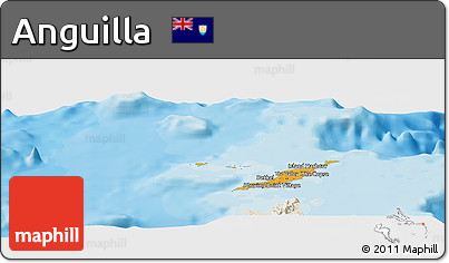 Political Panoramic Map of Anguilla, shaded relief outside, bathymetry sea