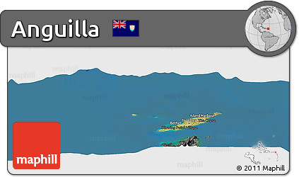 Satellite Panoramic Map of Anguilla, darken, desaturated, land only