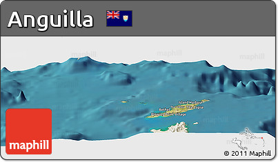 Satellite Panoramic Map of Anguilla, shaded relief outside, satellite sea