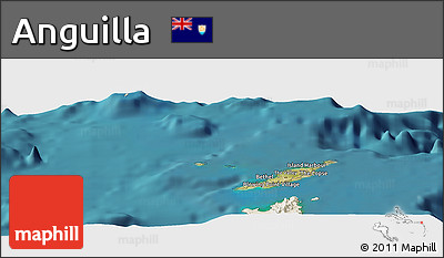 Satellite Panoramic Map of Anguilla, shaded relief outside, satellite sea