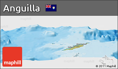 Satellite Panoramic Map of Anguilla, single color outside, bathymetry sea, shaded relief sea