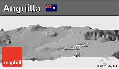 Shaded Relief Panoramic Map of Anguilla, darken, desaturated