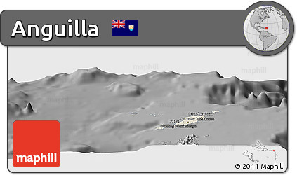 Shaded Relief Panoramic Map of Anguilla, darken, desaturated