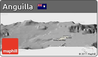 Shaded Relief Panoramic Map of Anguilla, darken, desaturated