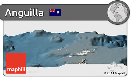 Shaded Relief Panoramic Map of Anguilla, darken