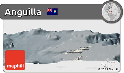 Shaded Relief Panoramic Map of Anguilla, darken, semi-desaturated