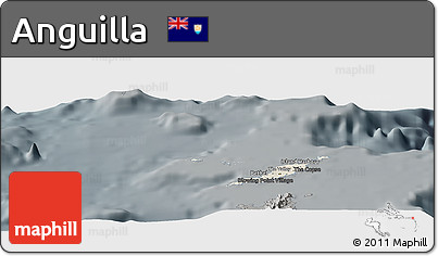Shaded Relief Panoramic Map of Anguilla, darken, semi-desaturated