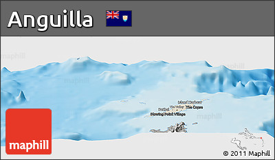 Shaded Relief Panoramic Map of Anguilla, darken, semi-desaturated, land only