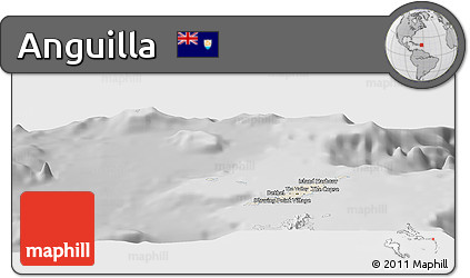Shaded Relief Panoramic Map of Anguilla, desaturated