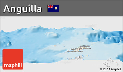 Shaded Relief Panoramic Map of Anguilla, desaturated, land only