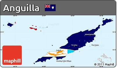 Flag Simple Map of Anguilla, single color outside, borders and labels, flag rotated