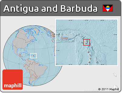 Gray Location Map of Antigua and Barbuda, hill shading