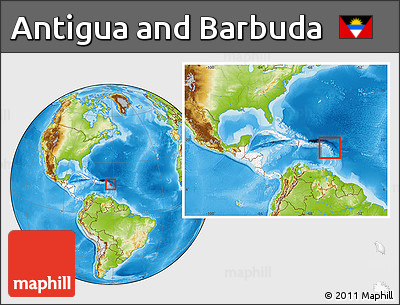 Physical Location Map of Antigua and Barbuda, highlighted continent, within the entire continent
