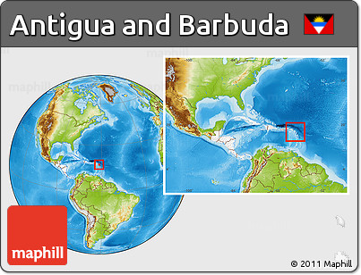 Physical Location Map of Antigua and Barbuda, highlighted continent, within the entire continent