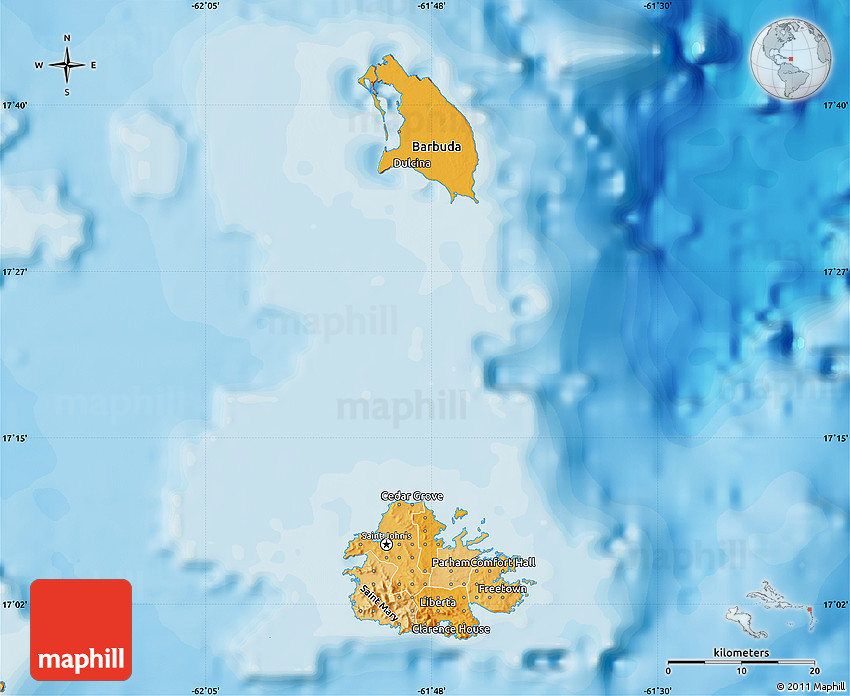 Political Shades Map of Antigua and Barbuda