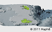 Physical Panoramic Map of Antigua and Barbuda, darken, semi-desaturated