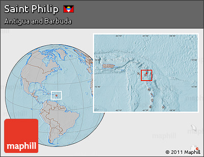 Gray Location Map of Saint Philip, within the entire country, hill shading